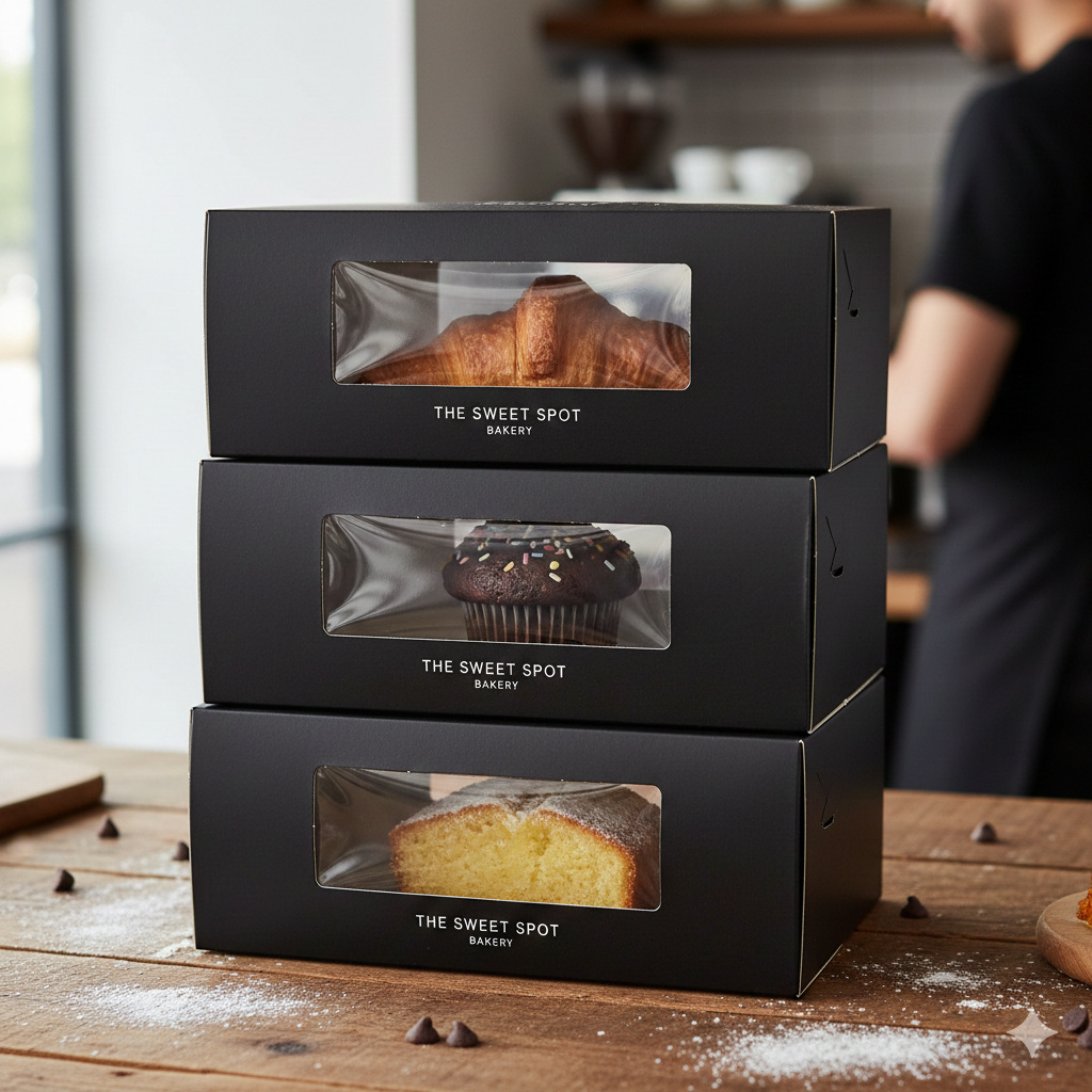 Black Bakery Boxes with Window